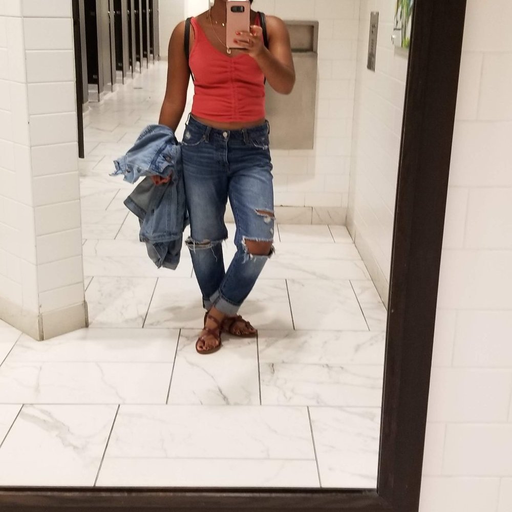 low rise boyfriend blue jeans